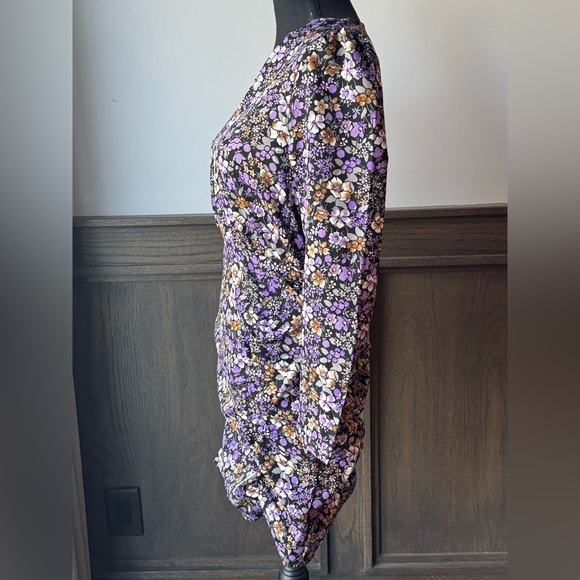 Vero Moda v-neck long sleeve black and purple floral ruched dress nwt small - Picture 4 of 10